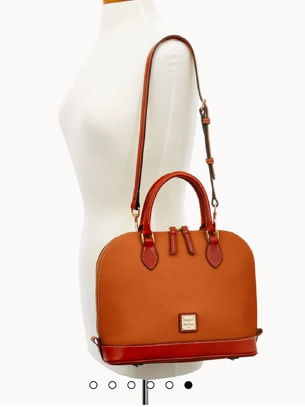 Dooney & Bourke Pebble Leather Satchel - Beige Body with Brown Trim